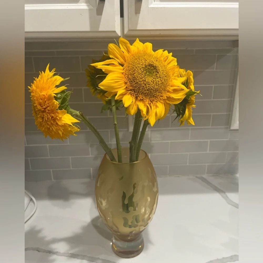 Vintage Two Toned Amber Frosted Vase Mid Century Modern-Hand Blown Beautiful
